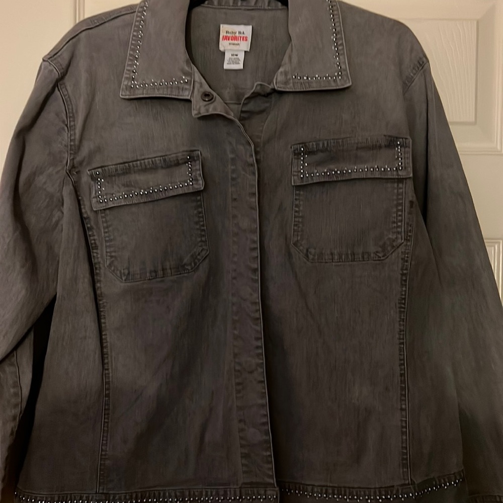 Ruby Rd. Favorites Grey Jean Jacket with studs